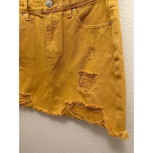 Pac Sun Mustard Yellow distressed denim skirt, women’s size 26 - Picture 3 of 5
